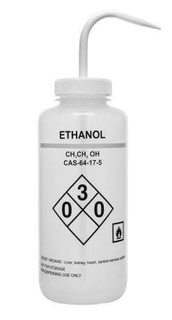 1000ml Wash Bottle, Labelled For Ethanol - Color Coded White - Self Venting, Low Density Polyethylene -