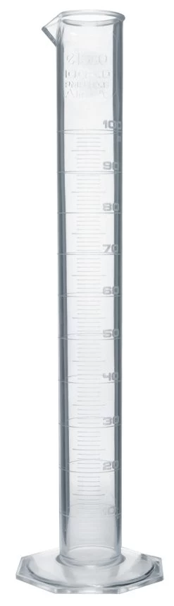 Graduated Cylinder, 100mL - Class B - Octagonal Base - Raised Graduations - TPX Plastic