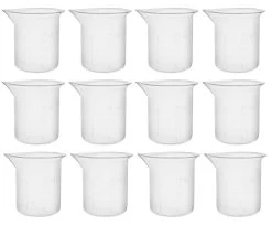 12PK Plastic Beakers, 25ml - Polypropylene - Raised Graduations