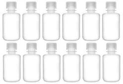 12PK Reagent Bottles, 60ml - Narrow Neck With Screw Cap - Polypropylene