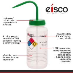 Wash Bottle For Methanol, 1000ml - Labeled With Color Coded Chemical & Safety Information (4 Colors) - Wide Mouth, Self Venting, Polypropylene - Performance Plastics By -Laboratory Instrument Store ndkgj5ejqugx0ppz0ca6 140045b7 9db9 457d 8334 f1831851b7ab