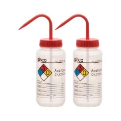2PK Wash Bottle For Acetone, 500ml - Labeled With Color Coded Chemical & Safety Information (4 Colors) - Wide Mouth, Self Venting, Low Density Polyethylene -