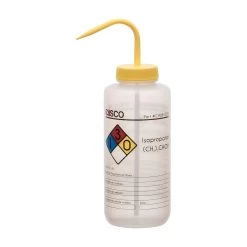 Wash Bottle For Isopropanol, 1000ml - Labeled With Color Coded Chemical & Safety Information (4 Colors) - Wide Mouth, Self Venting, Low Density Polyethylene -