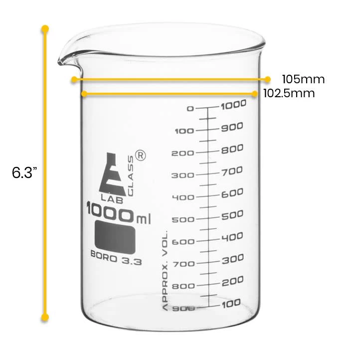 6PK Beakers, 1000ml - ASTM - Low Form - Graduated - Borosilicate Glass 3 6PK Beakers, 1000ml - ASTM - Low Form - Graduated - Borosilicate Glass - Image 3