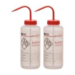 2PK Wash Bottle For Acetone, 1000ml - Labeled With Color Coded Chemical & Safety Information (2 Color)- Wide Mouth, Self Venting, Low Density Polyethylene -