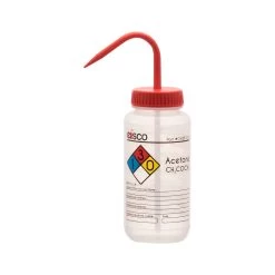 Wash Bottle For Acetone, 500ml - Labeled With Color Coded Chemical & Safety Information (4 Colors) - Wide Mouth, Self Venting, Low Density Polyethylene -