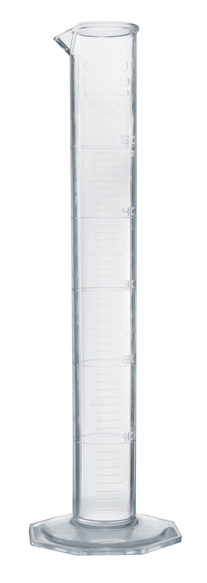 Graduated Cylinder, 50mL - Class B - Octagonal Base - Raised Graduations - TPX Plastic 1 Graduated Cylinder, 50mL - Class B - Octagonal Base - Raised Graduations - TPX Plastic