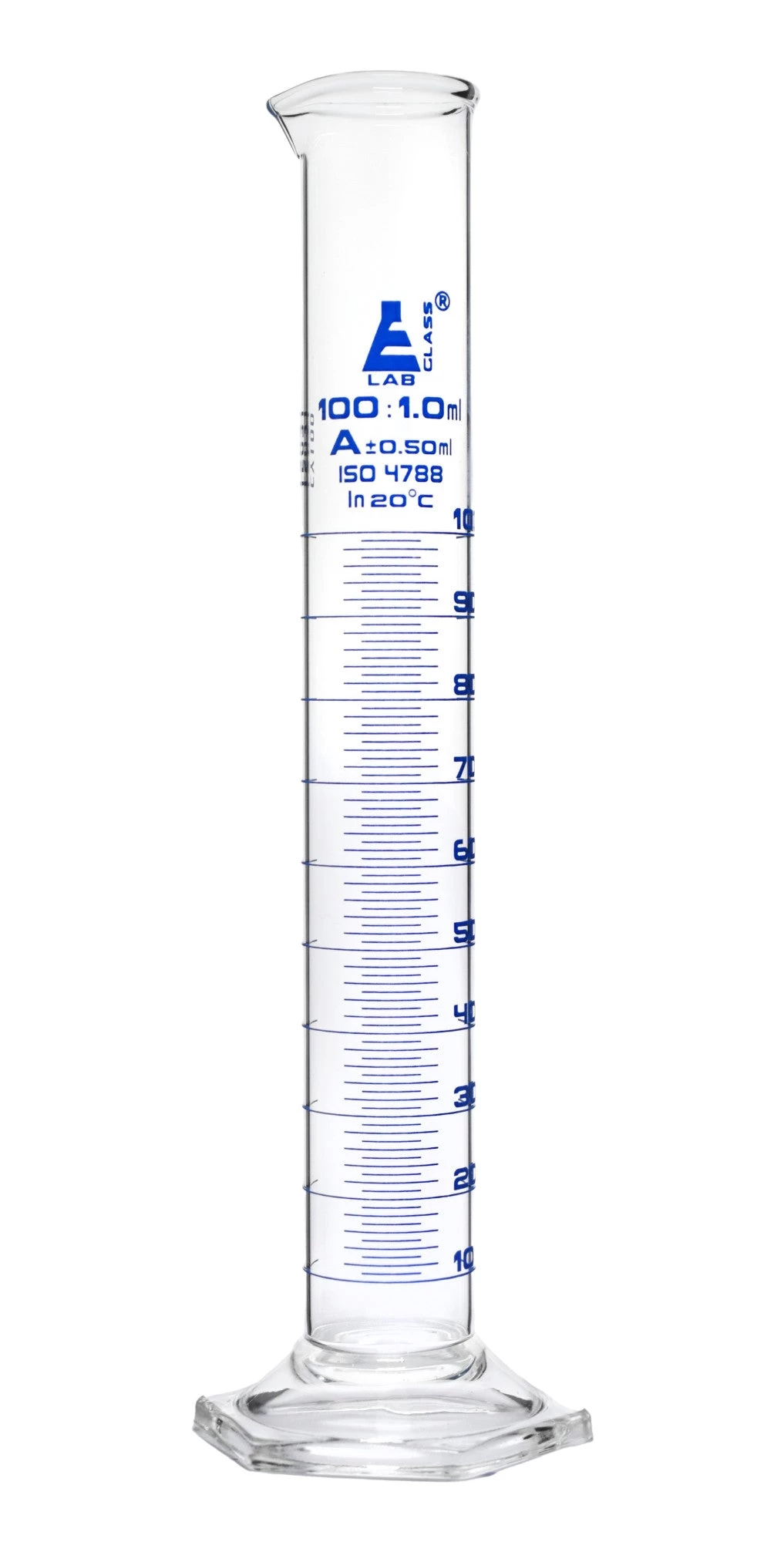 Graduated Cylinder, 100ml - Class A - Blue Graduations - Hexagonal Base 3 Graduated Cylinder, 100ml - Class A - Blue Graduations - Hexagonal Base - Image 3