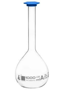 Volumetric Flask, 1000ml - Class A, ASTM - Snap Cap - White Graduation Mark, Tolerance ±0.300ml -