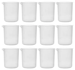 12PK Plastic Beakers, 1000ml - Polypropylene - Raised Graduations