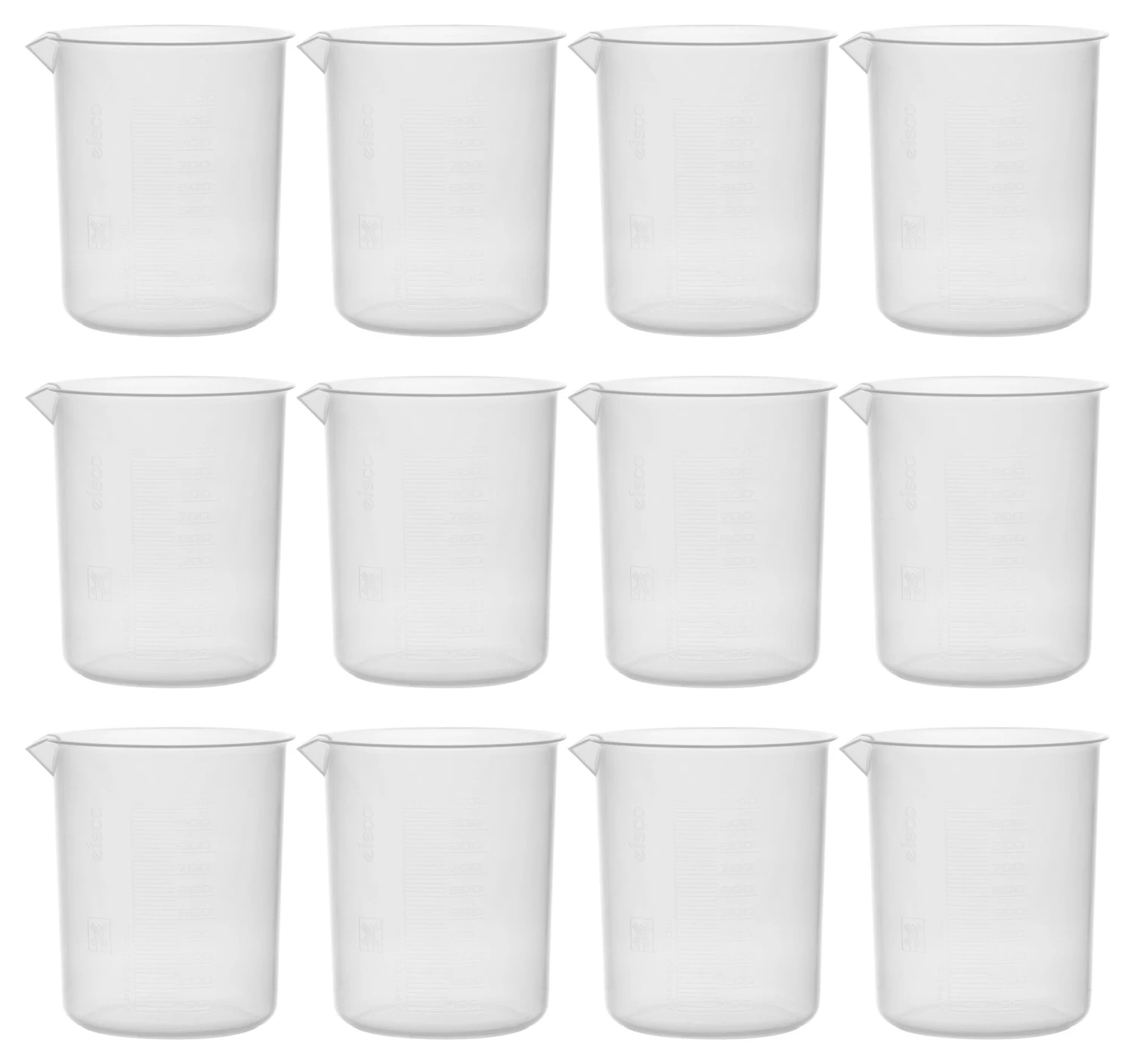 12PK Plastic Beakers, 1000ml - Polypropylene - Raised Graduations 1 12PK Plastic Beakers, 1000ml - Polypropylene - Raised Graduations