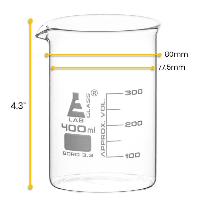 6PK Beakers, 400ml - Low Form - 50ml Graduations - Borosilicate Glass 2 6PK Beakers, 400ml - Low Form - 50ml Graduations - Borosilicate Glass - Image 2