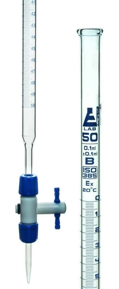 Burette, 10mL - Class A - With Modular, PTFE Stopcock - Blue Graduations - Borosilicate Glass -Laboratory Instrument Store pp8hezjqdeto6ezbnsgj