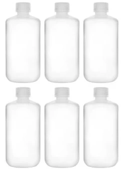 6PK Reagent Bottles, 250ml - Narrow Neck With Screw Cap - Polypropylene