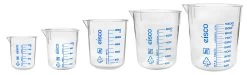 5 Piece Beaker Set, TPX Plastic - 50ml, 100ml, 250ml, 600ml & 1000ml - Screen Printed Graduations - With Spout