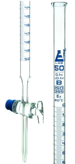 Burette, 100mL - Class B - With Stopcock - White Graduations - Borosilicate Glass