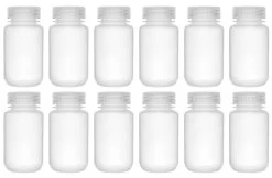 12PK Reagent Bottles, 125ml - Wide Neck With Screw Cap - Polypropylene