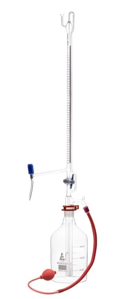 Automatic Zero Burette, 100mL - Class A - With Intermediate Stopcock & Schellbach Stripe - Borosilicate Glass