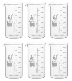 6PK Beakers, 600ml - Tall Form - Graduated - Borosilicate Glass
