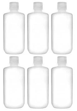 6PK Reagent Bottles, 1000ml - Narrow Neck With Screw Cap - Polypropylene