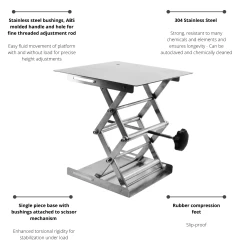 Extendable Laboratory And Fabrication Scissor Jack, 11 Inch (At Full Extension) - 9.75 Inch Platform - Stainless Steel -Laboratory Instrument Store rbbhnsdug4wegqvd53ns