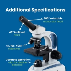 Student Microscope EXM-50 - Monocular Head, 40-400X Magnification, Course Focus, Cordless LED Illumination -Laboratory Instrument Store rfk6cgsuroil9v39lsrp