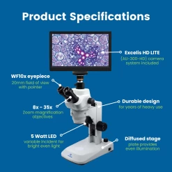 Digital Stereo Microscope With Camera & Monitor, 3079-HDS - 8-35X Zoom Magnification - 1080p HD Resolution - 5 MP Image & 15 FPS Video Capture - HDMI/USB 2.0 Outputs -Laboratory Instrument Store rlcpyghpbycdg5mjelw2