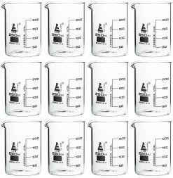 12PK Beakers, 250ml - Low Form - Graduated - Borosilicate Glass