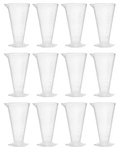 12PK Conical Measures, 200ml - Polypropylene - Raised Graduations - Hexagonal Base