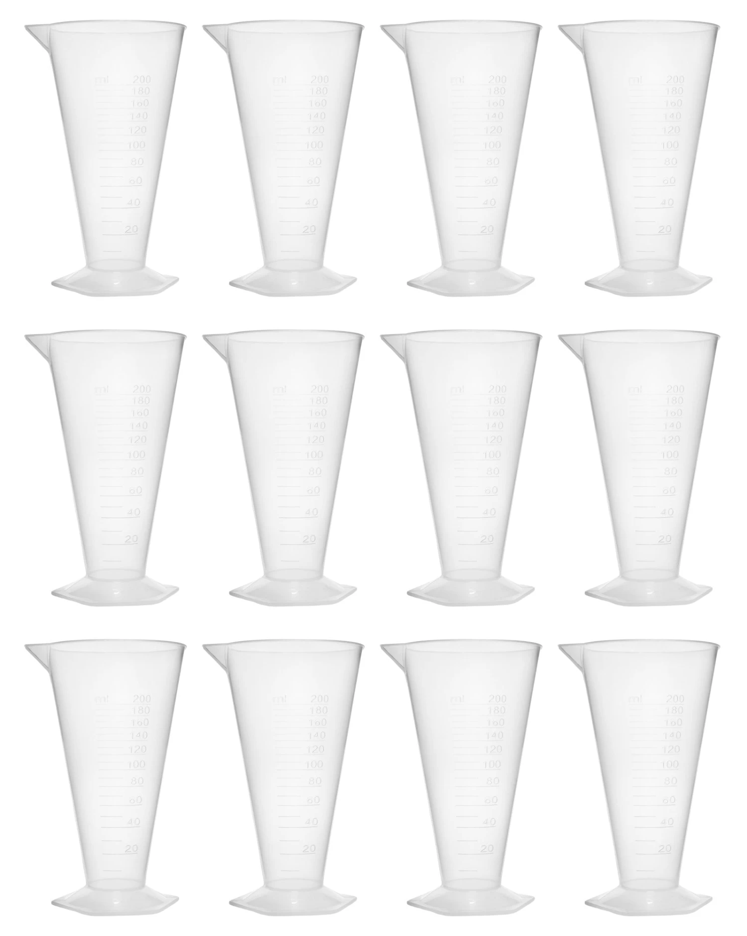 12PK Conical Measures, 200ml - Polypropylene - Raised Graduations - Hexagonal Base 1 12PK Conical Measures, 200ml - Polypropylene - Raised Graduations - Hexagonal Base