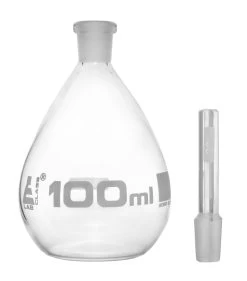 Pycnometer, Calibrated, 100mL - Flat Bottom & Perforated Stopper - Borosilicate Glass