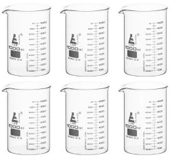 6PK Beakers, 1000ml - ASTM - Low Form - Graduated - Borosilicate Glass