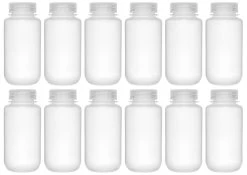 12PK Reagent Bottles, 250ml - Wide Neck With Screw Cap - Polypropylene