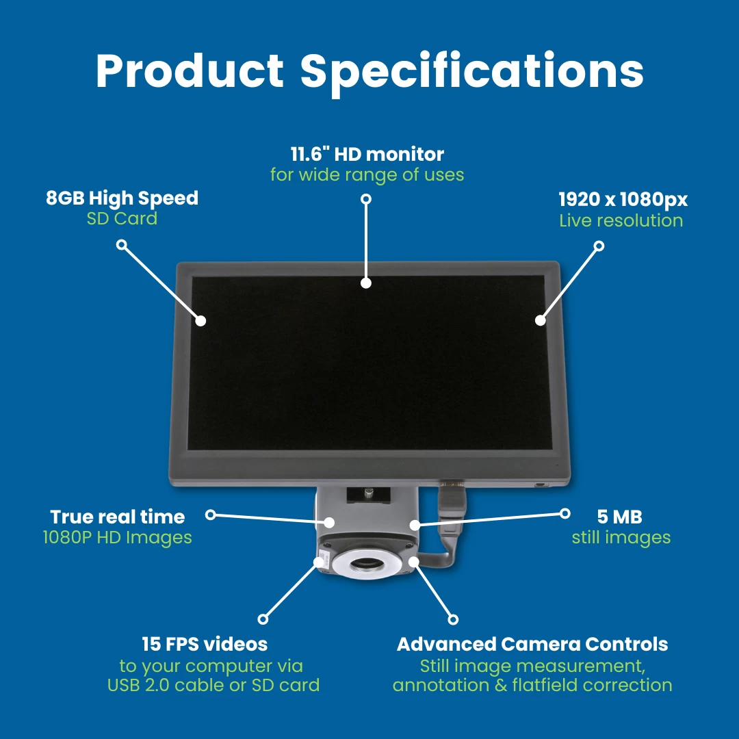 Microscope Camera With Monitor, HD Lite - 1080p HD Resolution - 5 MP Image & 15 FPS Video Capture - HDMI/USB 2.0 Outputs 2 Microscope Camera With Monitor, HD Lite - 1080p HD Resolution - 5 MP Image & 15 FPS Video Capture - HDMI/USB 2.0 Outputs - Image 2