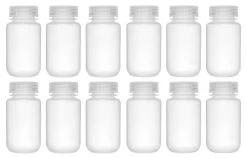 12PK Reagent Bottles, 60ml - Wide Neck With Screw Cap - Polypropylene