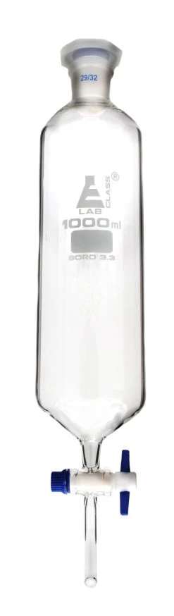 Dropping Funnel, 1000mL - Cylindrical - With 29/32 Plastic Stopper & PTFE Stopcock - Borosilicate Glass