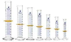 Graduated Cylinders 7 Piece Set - ASTM Class A - 10mL, 25mL, 50mL, 100mL, 250mL, 500mL & 1000mL - Protective Collars, Hexagonal Base - Blue Graduations - Borosilicate Glass