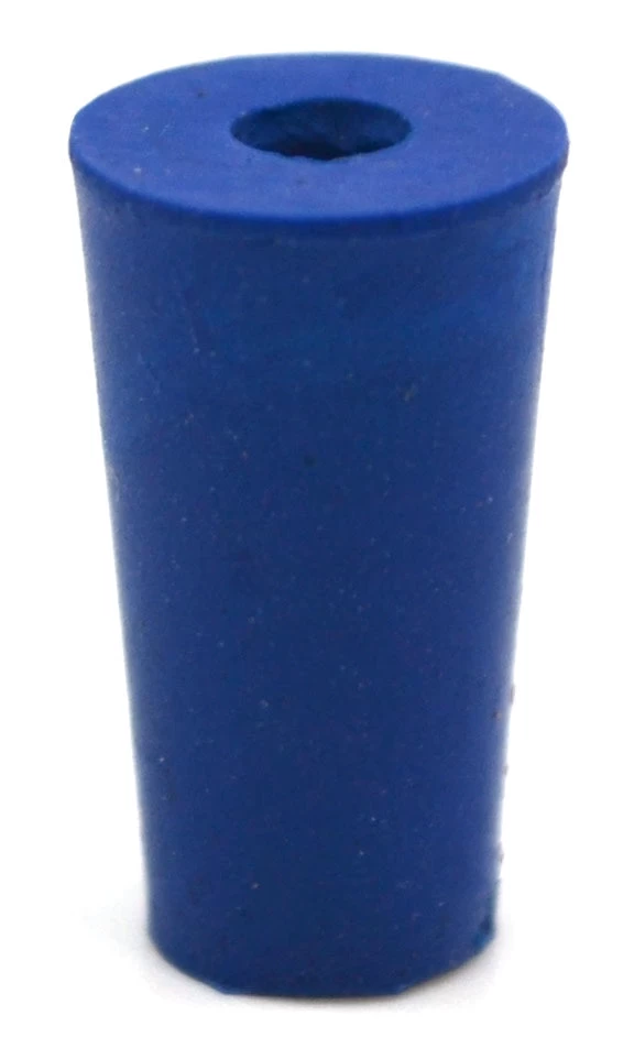 10PK Neoprene Stoppers, 1 Hole - Blue - Size: 6mm Bottom, 8mm Top, 16mm Length 2 10PK Neoprene Stoppers, 1 Hole - Blue - Size: 6mm Bottom, 8mm Top, 16mm Length - Image 2