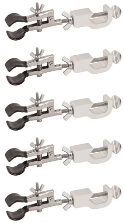 5PK Burette/Test Tube Clamp With Bosshead - PVC Coated Round Jaws, Opens Up To 45mm