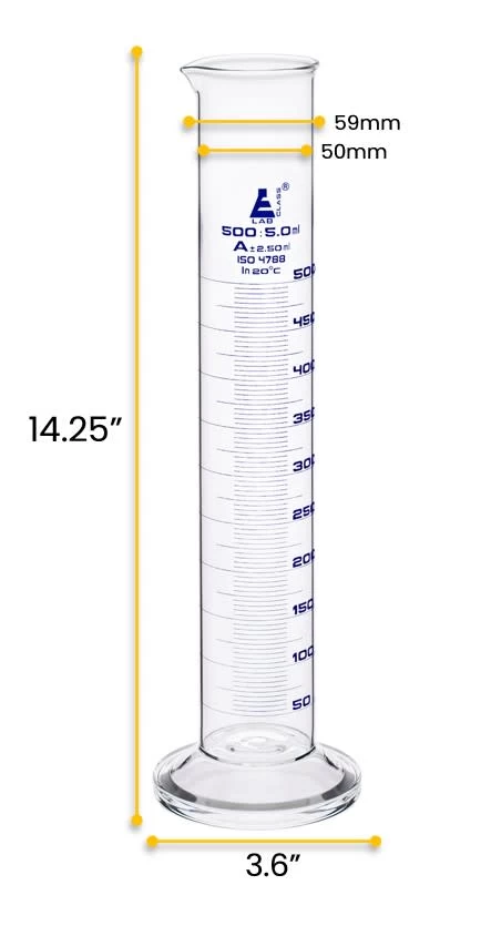 Graduated Cylinder, 500ml - Class A - Blue Graduations - Round Base 2 Graduated Cylinder, 500ml - Class A - Blue Graduations - Round Base - Image 2