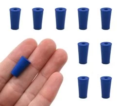 10PK Neoprene Stoppers, 1 Hole - Blue - Size: 6mm Bottom, 8mm Top, 16mm Length