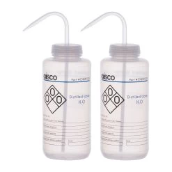 2PK Wash Bottle For Distilled Water, 1000ml - Labeled With Color Coded Chemical & Safety Information (2 Color)- Wide Mouth, Self Venting, LDPE - Performance Plastics By