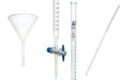 3pc Burette Starter Set - 50mL Glass Burette, Plastic Funnel, Brush