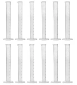 12PK Graduated Cylinder, 100mL - Class B - Octagonal Base - Raised Graduations - Polypropylene Plastic
