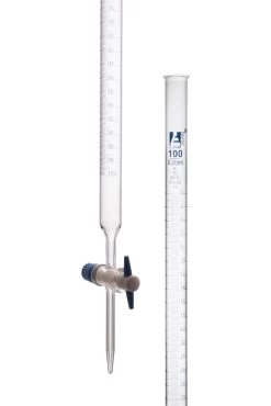 Burette, 100mL - Class B - With PTFE Stopcock - Blue Graduations - Borosilicate Glass