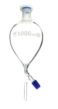 Dropping Funnel, 1000mL - Pear-Shaped - With 29/32 Plastic Stopper & Screw-Type Rotaflow Stopcock - Borosilicate Glass
