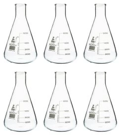 6PK Erlenmeyer Flasks, 500mL - Narrow Neck - Borosilicate Glass