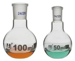 Boiling Flask With Joint, 50ml - Socket Size 24/29 - Flat Bottom, Short Neck - Interchangeable Joint - Borosilicate 3.3 Glass -