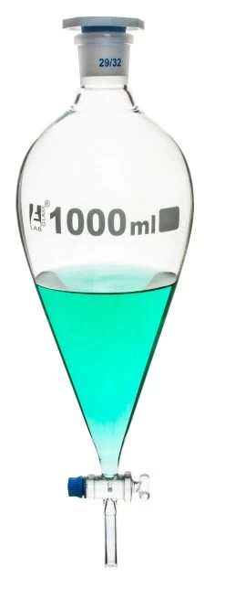 Dropping Funnel, 1000mL - Squibb - With 29/32 Plastic Stopper & Glass Key Stopcock - Borosilicate Glass