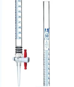 Burette, Acrylic, 50mL - Class B - 0.5mL Blue Graduations - With PTFE Key Stopcock